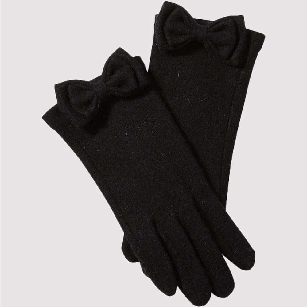 NEW Black Wool Blend Bow Accent Gloves